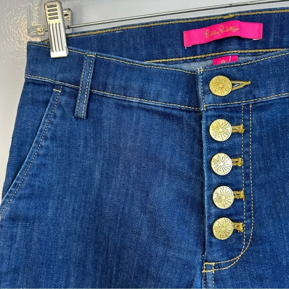 Lilly Pulitzer Aileen Blue High Rise Straight Denim Jeans Button Fly Size 0